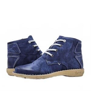 NEW KCR GROUP women's old-fashioned zip-up leather boots in blue